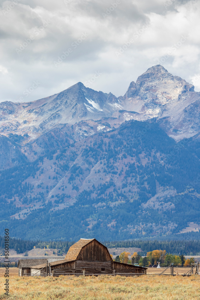 Grand teton. Wyoming. USA. 10- 03-2022. Old traditional wooden farm near Grand Teton national Park.