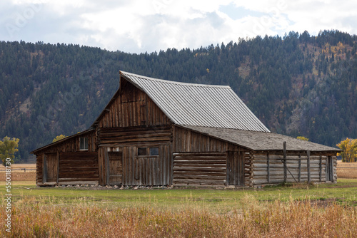 Grand teton. Wyoming. USA. 10- 03-2022. Old traditional wooden farm near Grand Teton national Park.