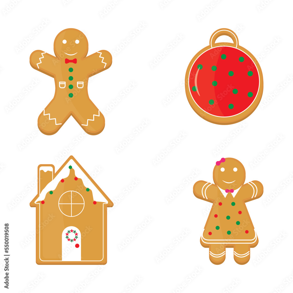 Gingerbread cookies isolated on a white background. Set of gingerbread cookies in vector. Gingerbread cookies isolated on a white background. Set of gingerbread cookies in vector.