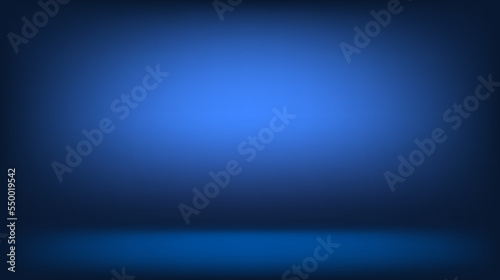 Empty blue studio room wall background. Abstract wallpaper design with copy space to display your products