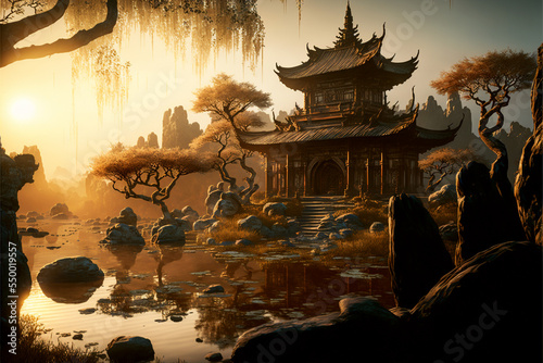 Obraz na płótnie Concept art illustration of Shangri-La fictional land