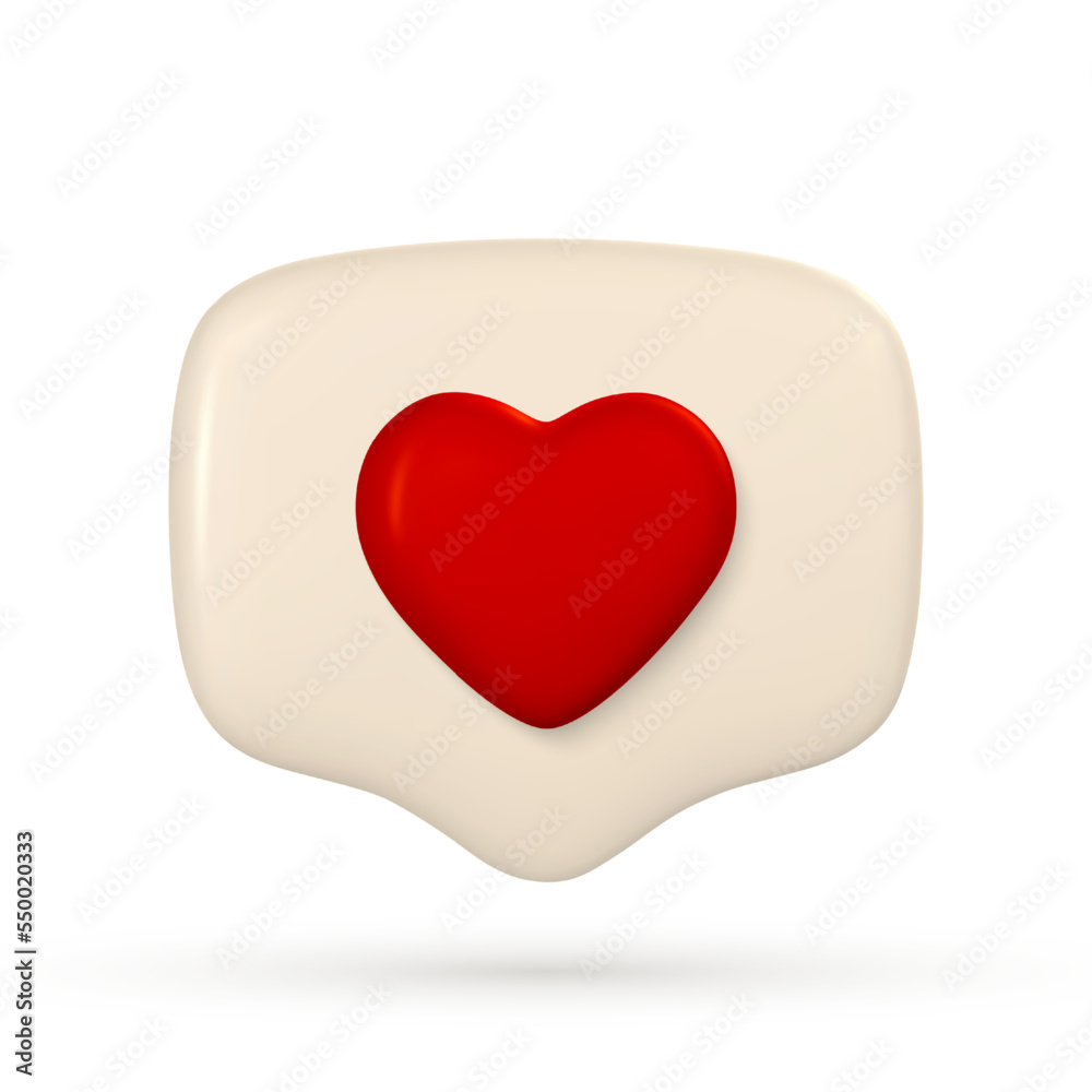 3d message notification icon. Cute minimal speech bubble with heart. Vector illustration 3d message notification icon. Cute minimal speech bubble with heart. Vector illustration