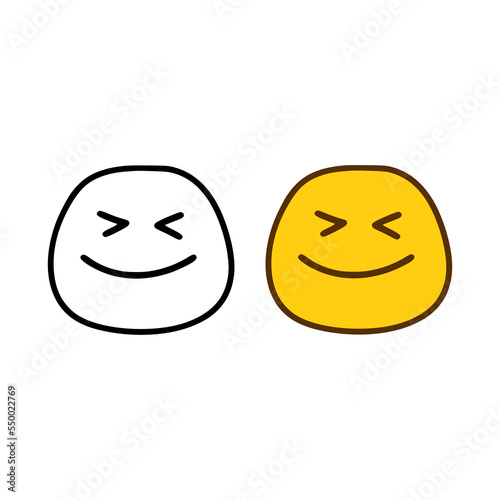 Happy emoticon in doodle style isolated on white background