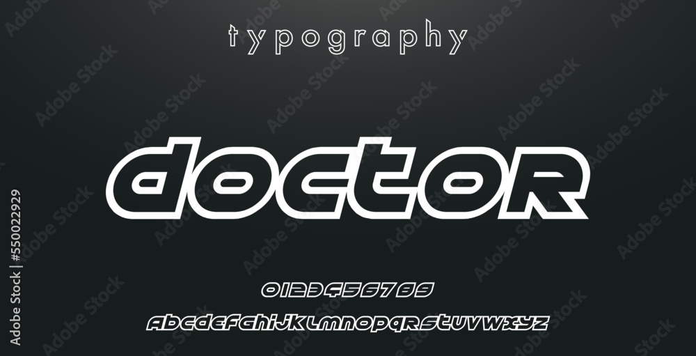 DOCTOR Sports minimal tech font letter set. Luxury vector typeface for company. Modern gaming fonts logo design.