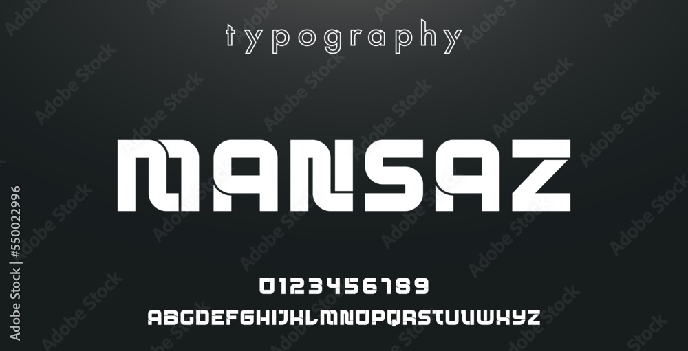 MANSAZ Sports minimal tech font letter set. Luxury vector typeface for company. Modern gaming fonts logo design.