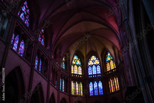 Stained glass windows in the Saint Cyr de Nevers cathedral. Burgundy  France