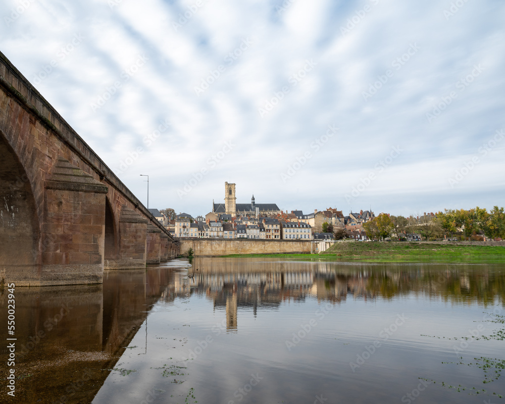 Wide shot of the city of Nevers. France, Bourgogne.