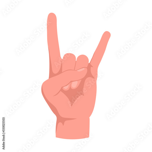 Two fingers showing rock and roll gesture. Hand gestures cartoon vector illustration. Human palm with finger, showing numbers, direction, symbol and sign