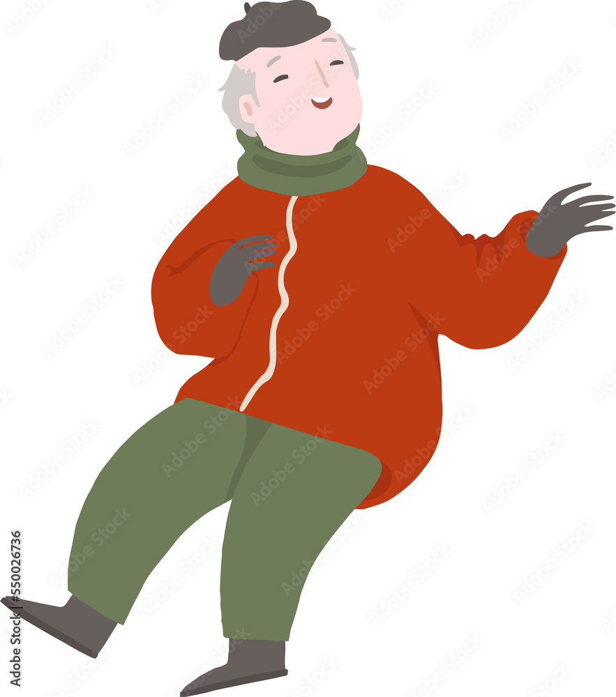 Elderly man in winter clothes outdoor. Stylish European old, senior people. Cute hand drawn Winter holiday people illustration in flat cartoon style. Isolated on transparent background Elderly man in winter clothes outdoor. Stylish European old, senior people. Cute hand drawn Winter holiday people illustration in flat cartoon style. Isolated on transparent background