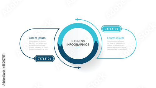 Vector infographic thin line design with marketing icons. Business concept with 2 options, steps or processes.
