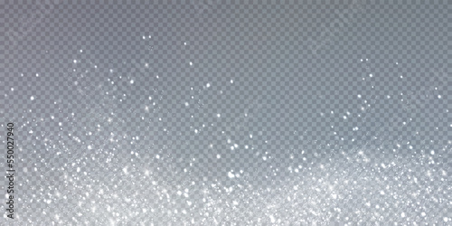 White png dust light. Bokeh light lights effect background. Christmas background of shining dust Christmas glowing light bokeh confetti and spark overlay texture for your design.  