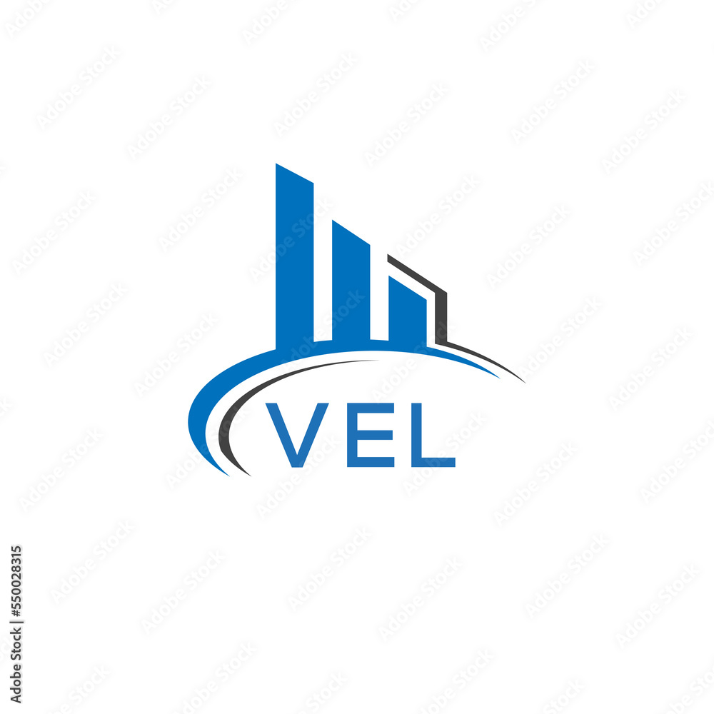 VEL letter logo. VEL blue image. VEL Monogram logo design for entrepreneur and business. VEL best icon.	
