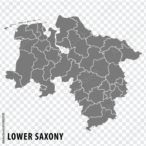 Map State of Lower Saxony on transparent background. Lower Saxony map with  districts  in gray for your web site design  logo  app  UI. Land of Germany. EPS10.