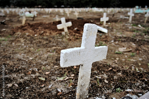 People being buried due to covid-19 (coronavirus). Deaths caused by covid-19 killed thousands of people in Brazil. Burial at the Cajú Cemetery in Rio de Janeiro.