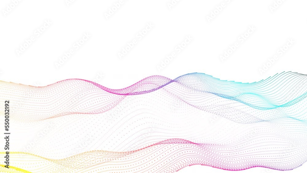 Gradient multi color particle line wave animated white background