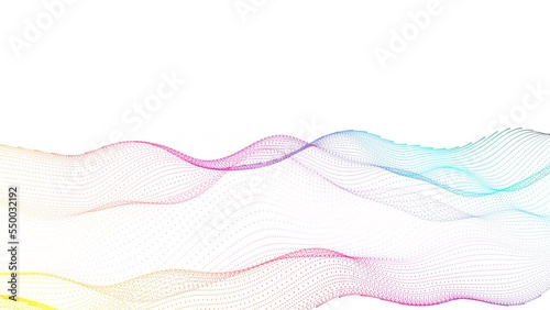 Gradient multi color particle line wave animated white background