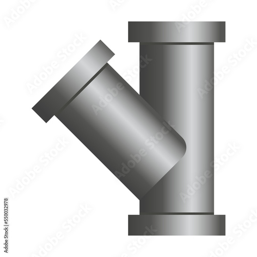 Icon of metal pipeline connection, valves, flanges, drains for water or oil system. Industrial plumbing concept. Steel pipe cartoon vector illustration