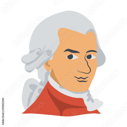 Symbol of Austria vector illustration. Austrian portrait of the famous musician and composer Mozart isolated on white background. Culture, traveling concept