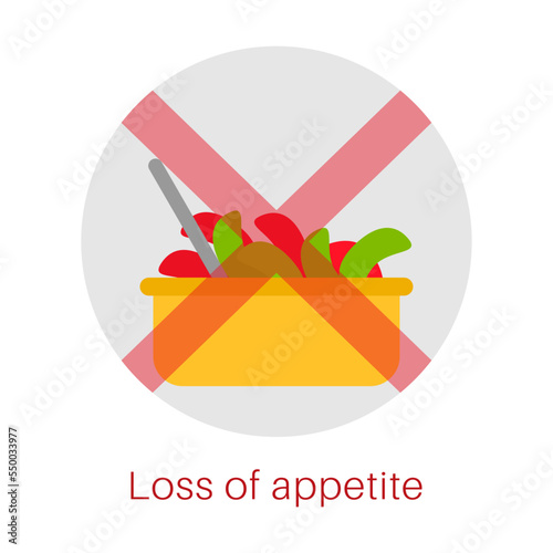 Loss of appetite. Symptom of gastritis vector illustration. Infographic of digestive system disease isolated on white background