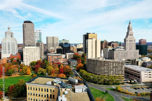 Aerial of Hartford, Connecticut, United States in fall