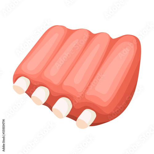 Meat on ribs. Product vector ingredient illustration isolated on white background