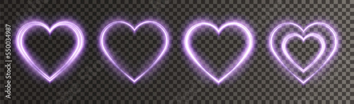 Heart pink with flashes isolated on transparent background. Light heart for holiday cards, banners, invitations. Heart-shaped gold wire glow. PNG image