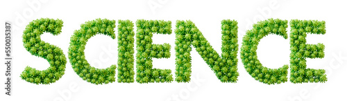 Science word made from green bacteria cell molecule font. Health and wellbeing. 3D Rendering