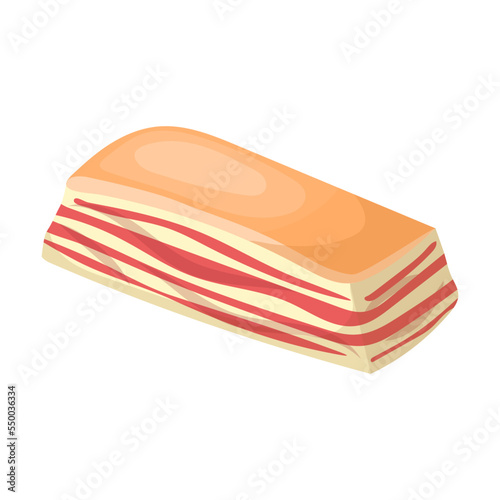 Piece of lard with a meat layer. Product vector ingredient illustration isolated on white background