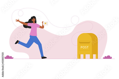 A woman sends a letter. National Send a Card to a Friend Day