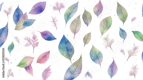 Beautiful floral summer seamless pattern with watercolor leaves and flower.