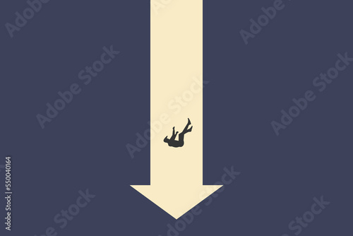 Business and financial crisis vector concept with businessman falling down the hole. Symbol of market crash, recession, risk, bankruptcy and loss. Eps10 illustration. 3