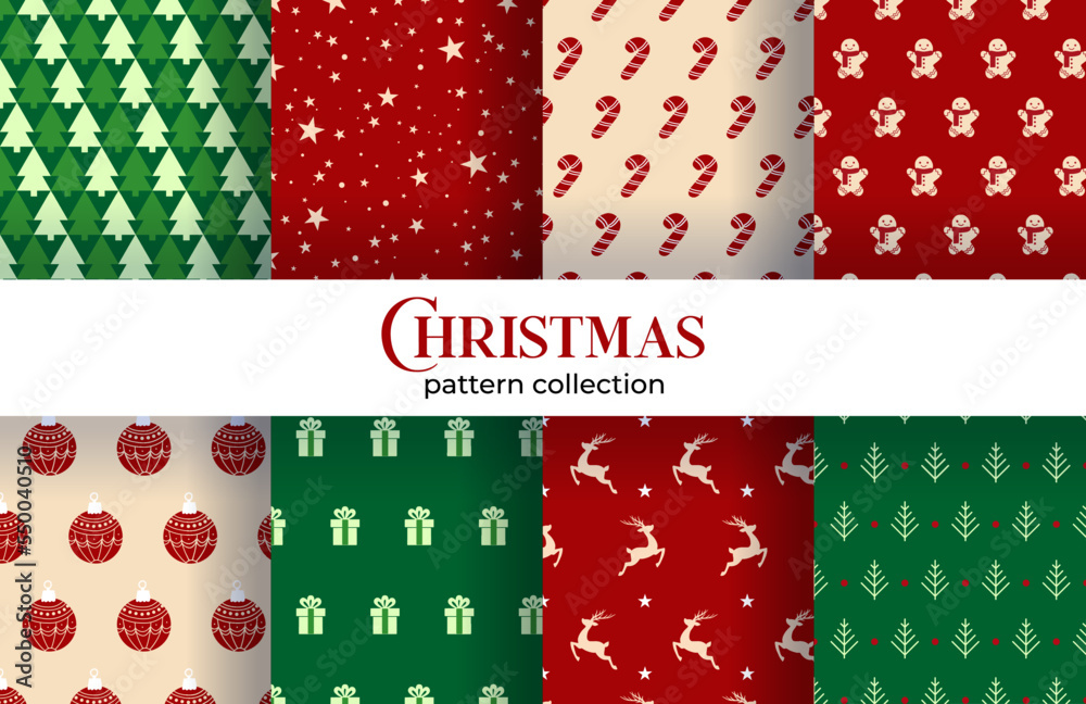 Vector Set of simple Seamless Christmas and New Year`s patterns. Winter and Christmas elements on a dark background. Wrap for gifts. Vector Set of simple Seamless Christmas and New Year`s patterns. Winter and Christmas elements on a dark background. Wrap for gifts.