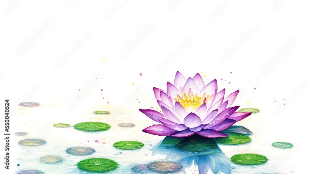 Lotus flower watercolor hand-drawn painting.