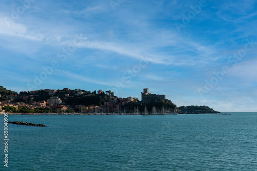 The village of Lerici by day with a view of the port and the medieval castle Lerici Italy