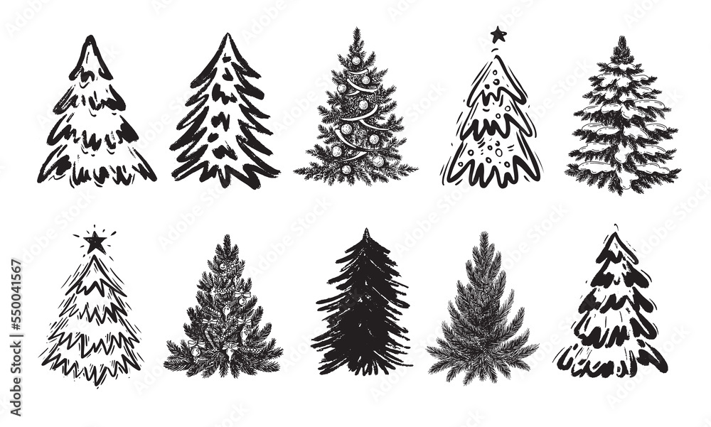 Fototapeta premium Christmas tree hand drawn illustration 