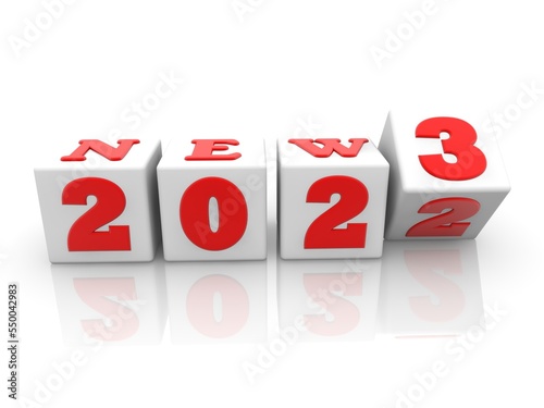 White toy blocks with the concept of the new year 2023 and the old year 2022