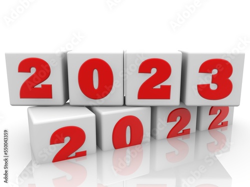 The 2023 concept replaces 2022 on white blocks