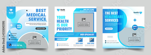 Healthcare social media post and medical square web banner template