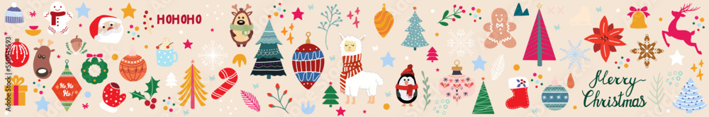Big Christmas collection with traditional Christmas symbols and decorative elements. Christmas banner. Big Christmas collection with traditional Christmas symbols and decorative elements. Christmas banner.