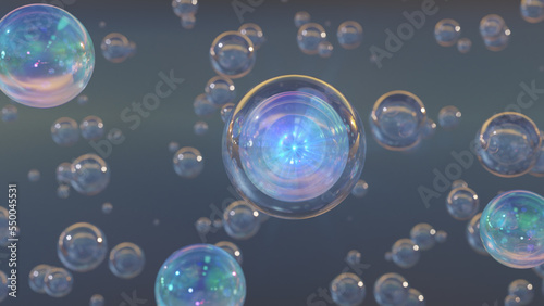 cosmetic 3d bubble design on background Abstract science background with bubbles on water. cosmetic bubble design magic. Transparent balls  floating holographic liquid blobs  and artistry bubbles.