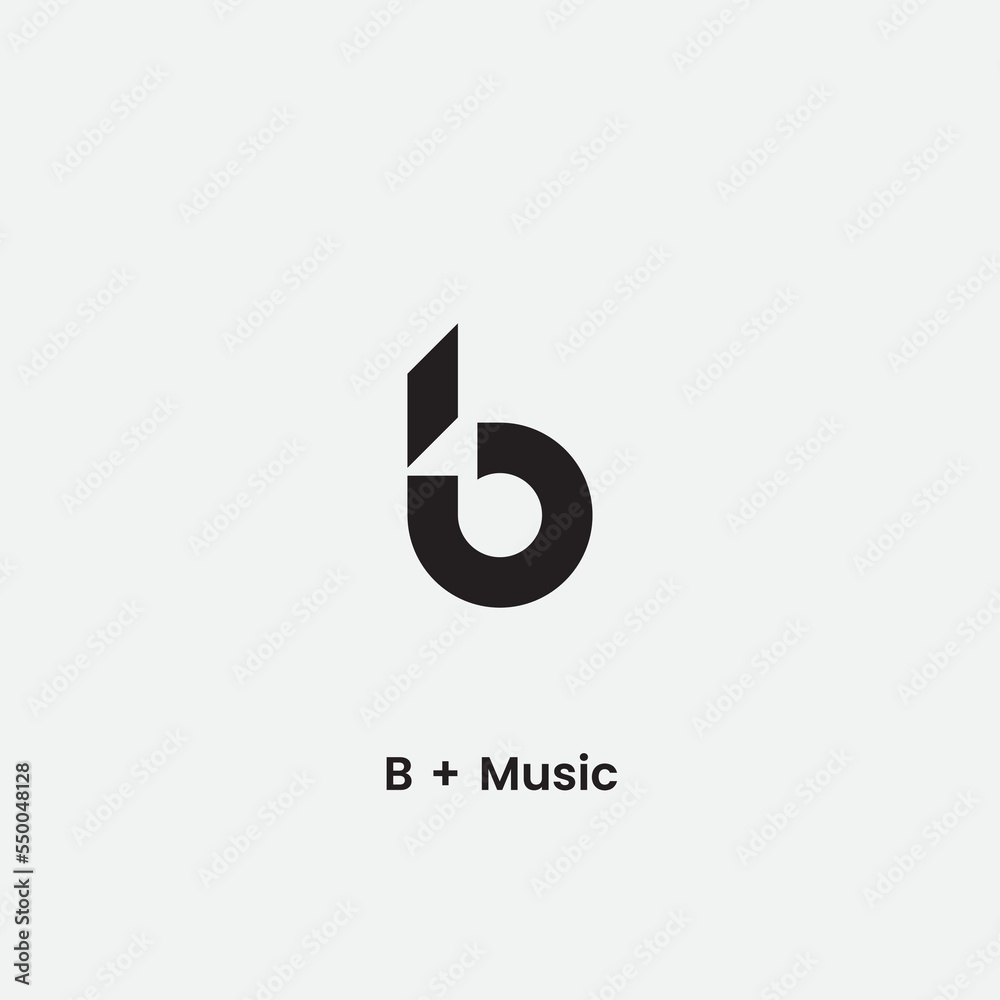 Letter B plus music note negative space logo icon Letter B plus music note negative space logo icon