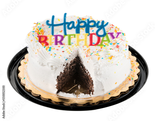 Canvas Print Happy birthday sign on white iced cake