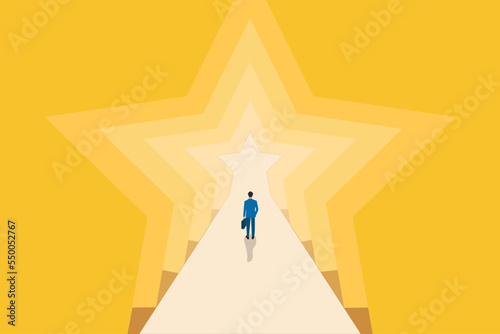 Businessman moving forward to success or outstanding employee positions.