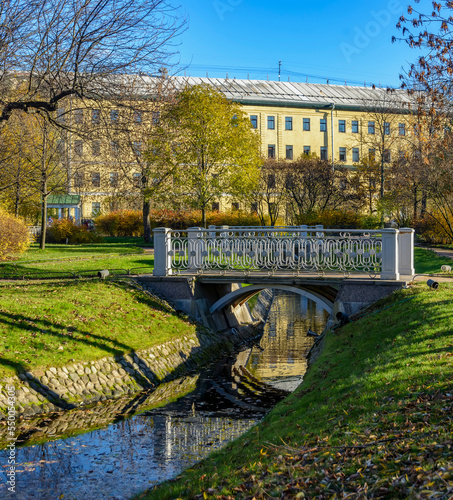 Walk through the Polish Garden at the Derzhavin estate on the embankment of the Fontanka River in St. Petersburg. photo