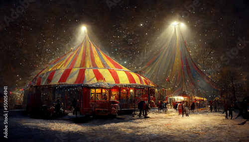 circus in a cold winter night, digital illustration, created with generative ai © Inspired