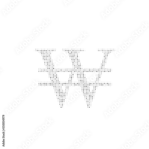 The Korean won symbol filled with black dots. Pointillism style. Vector illustration on white background