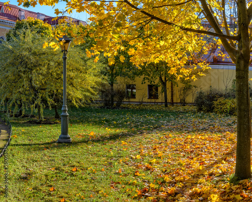 Walk through the Polish Garden at the Derzhavin estate on the embankment of the Fontanka River in St. Petersburg. photo