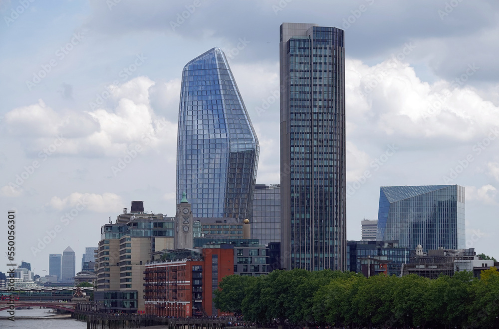 Modern architecture on the south bank of the River Thames in London, UK. 