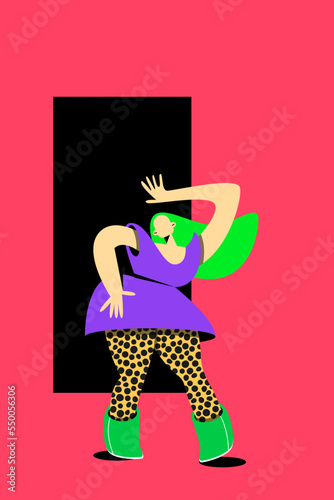 a dancing young girl, a dancer at a party in a club, on the dance floor, a young informal character in bright clothes, a holiday, a celebration, an active holiday