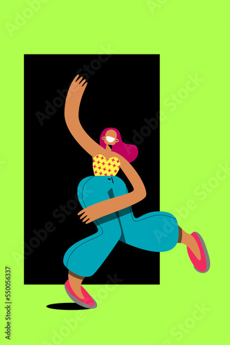 a dancing young girl, a dancer at a party in a club, on the dance floor, a young informal character in bright clothes, a holiday, a celebration, an active holiday